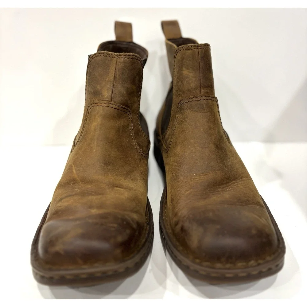 Børn Men's 10 M Brown Leather Chelsea Ankle Boots Distressed Slip-On